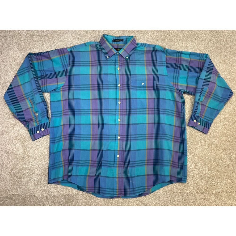 Vtg Colours by Alexander Julian Mens XL 17.5 Plaid Button Down Long Sleeve Shirt